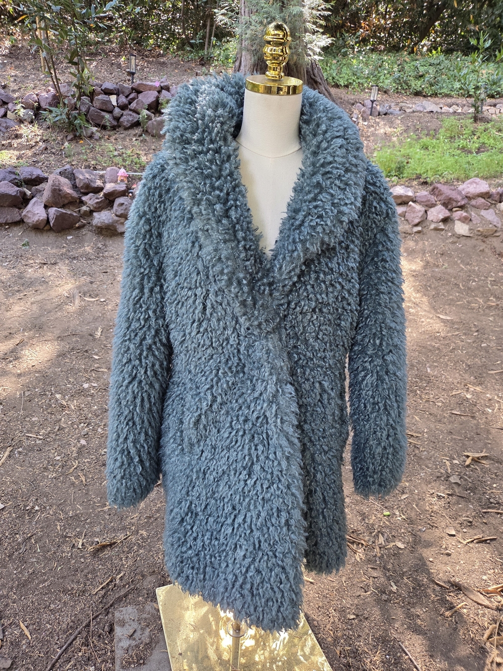 BCBG Generation Women's XS Blue Plush Faux Shearling Coat